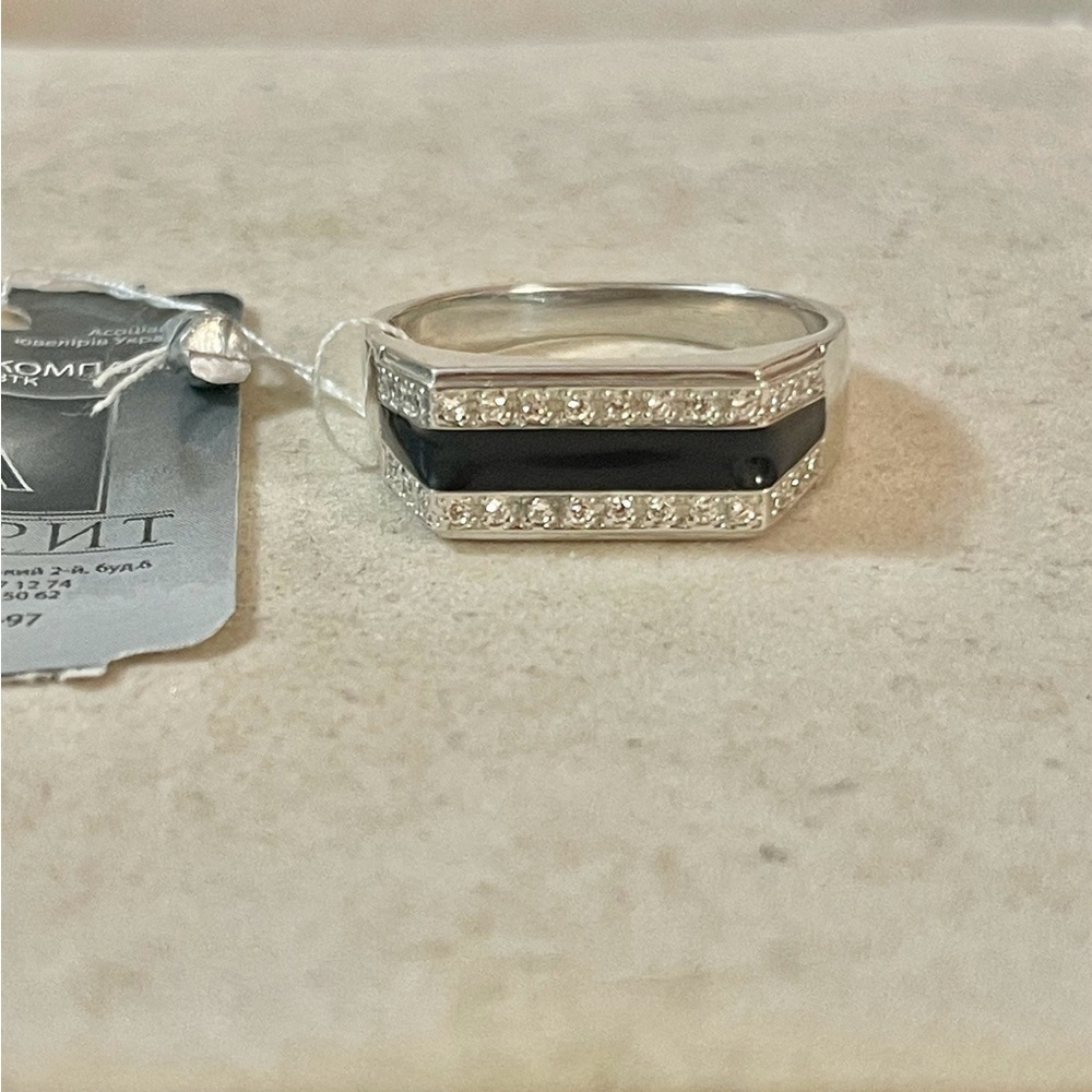 NWT   Sterling SILVER 925, CZ zirconia Black Enamel Sz 12 US